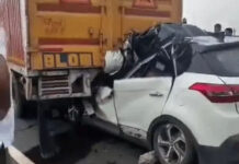 भारतमाला एक्सप्रेसवे पर भीषण हादसा: कैंटर के पीछे घुसी रफ्तार भर रही क्रेटा, हिमाचल के नवविवाहित जोड़े और एडवोकेट समेत 3 की मौत; 110 की स्पीड में थी कार