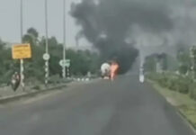 गुना में NH-46 पर बड़ा हादसा टला: रूठियाई में LPG से भरे GAIL के टैंकर में लगी भीषण आग; फोम दमकल से पाया काबू, एक तरफ का हाईवे शुरू